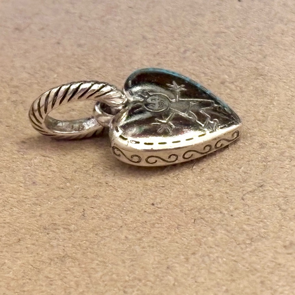 🆕 Brighton Happy Boy silver heart charm Stick figure both sides Retired NWOT - Picture 3 of 6